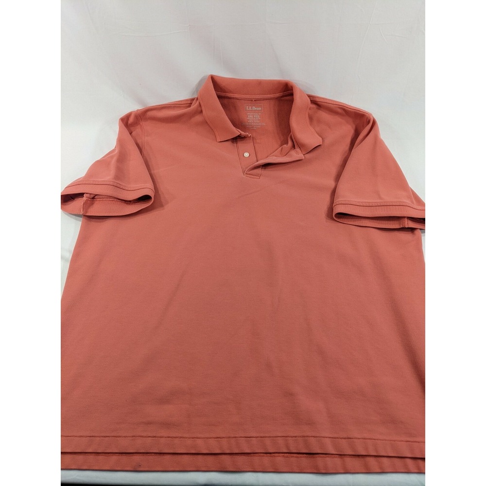 Mens L.L. Bean Long Sleeve Cotton Thick‎ Peach Polo Shirt Size XXL Reg - EUC